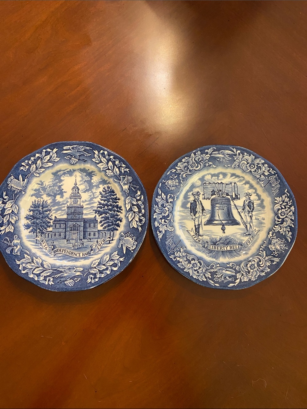Vintage 1976 Liberty Blue and White Liberty Bell Decorative Plate